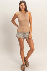 Dark Taupe Ribbed Knit Tank Top