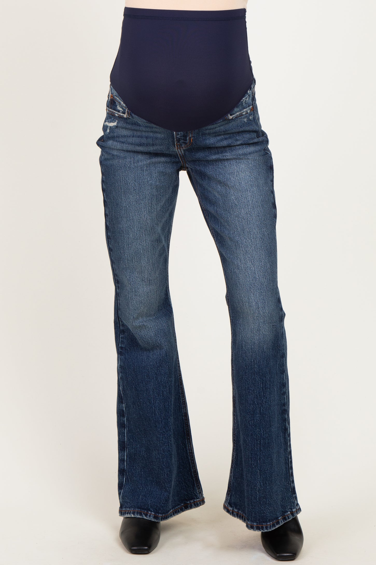 Dark Wash Relaxed Flare Maternity Jeans