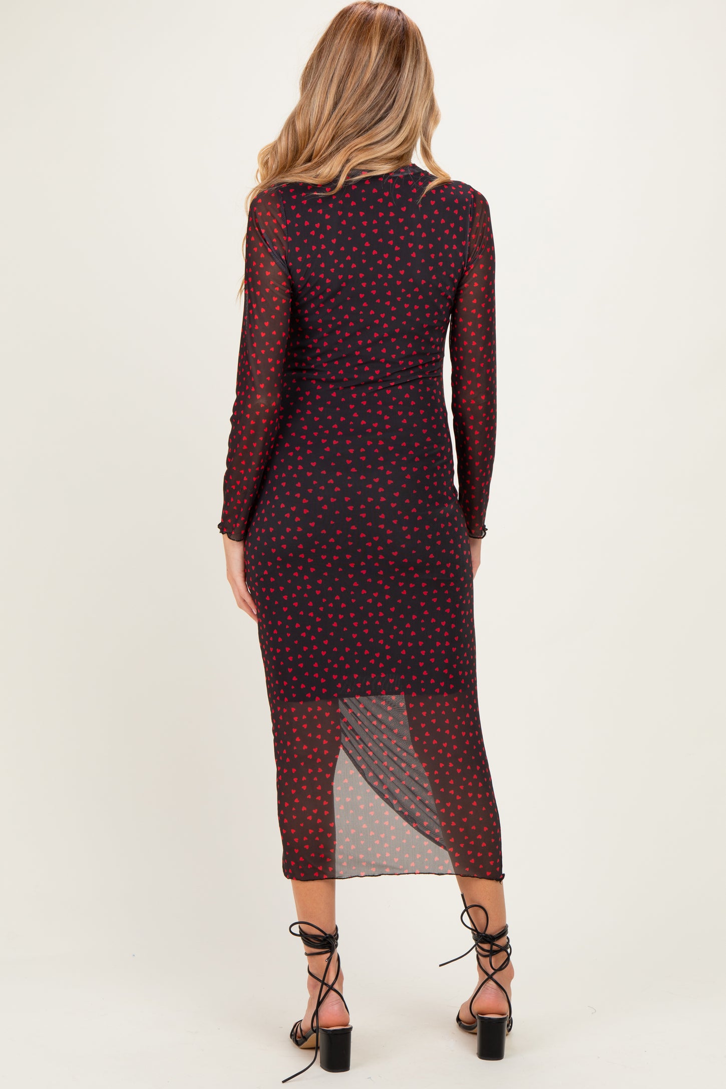 Black Red Print Mesh Maternity Dress