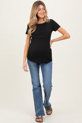 Black Short Sleeve Nursing Maternity T-Shirt Top