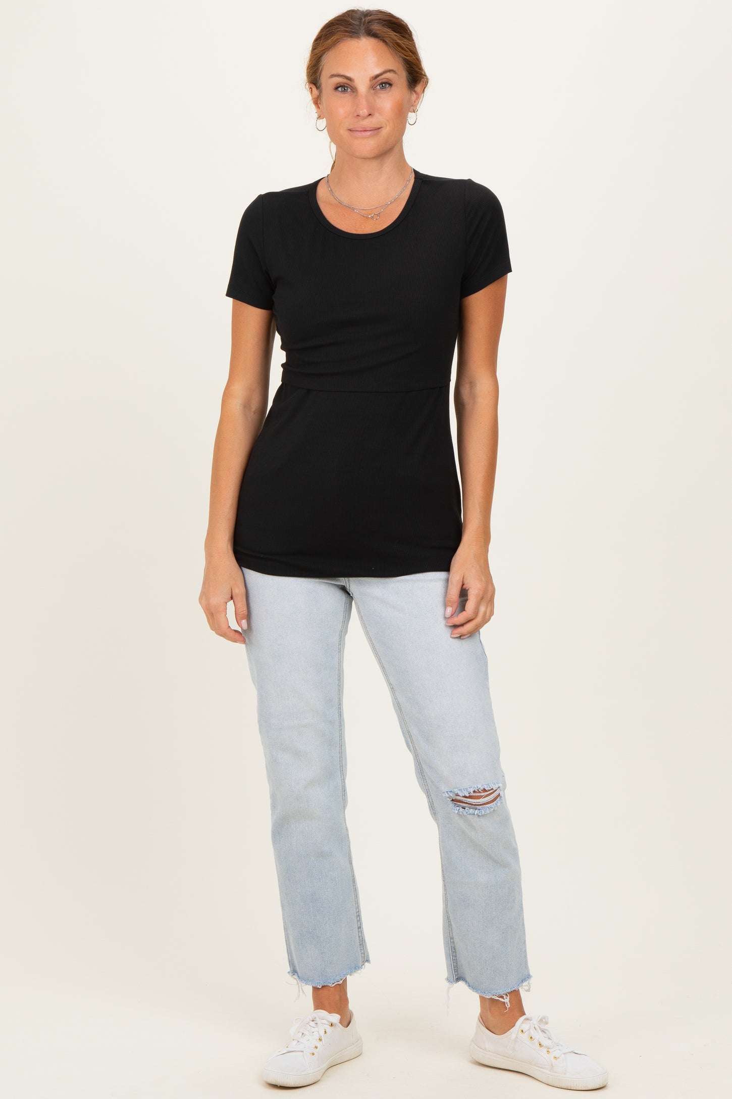 Black Short Sleeve Nursing T-Shirt Top