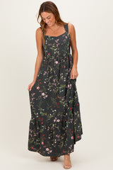 Forest Green Floral Bow Strap Maxi Dress