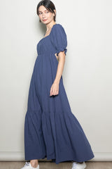 Midnight Open Back Ribbon Tie Maxi Dress
