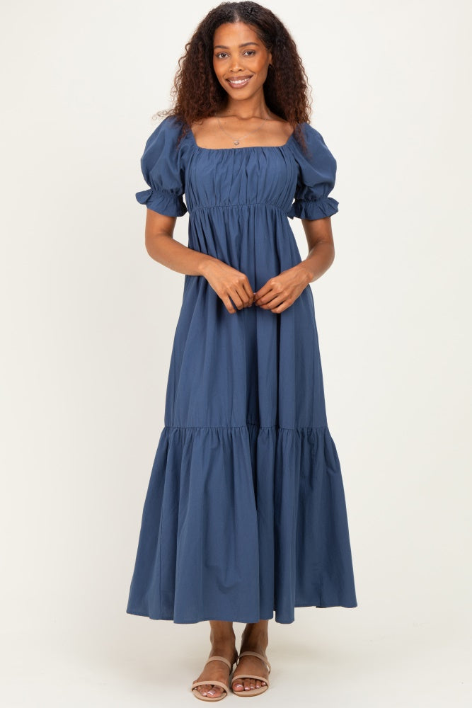 Midnight Open Back Ribbon Tie Maxi Dress
