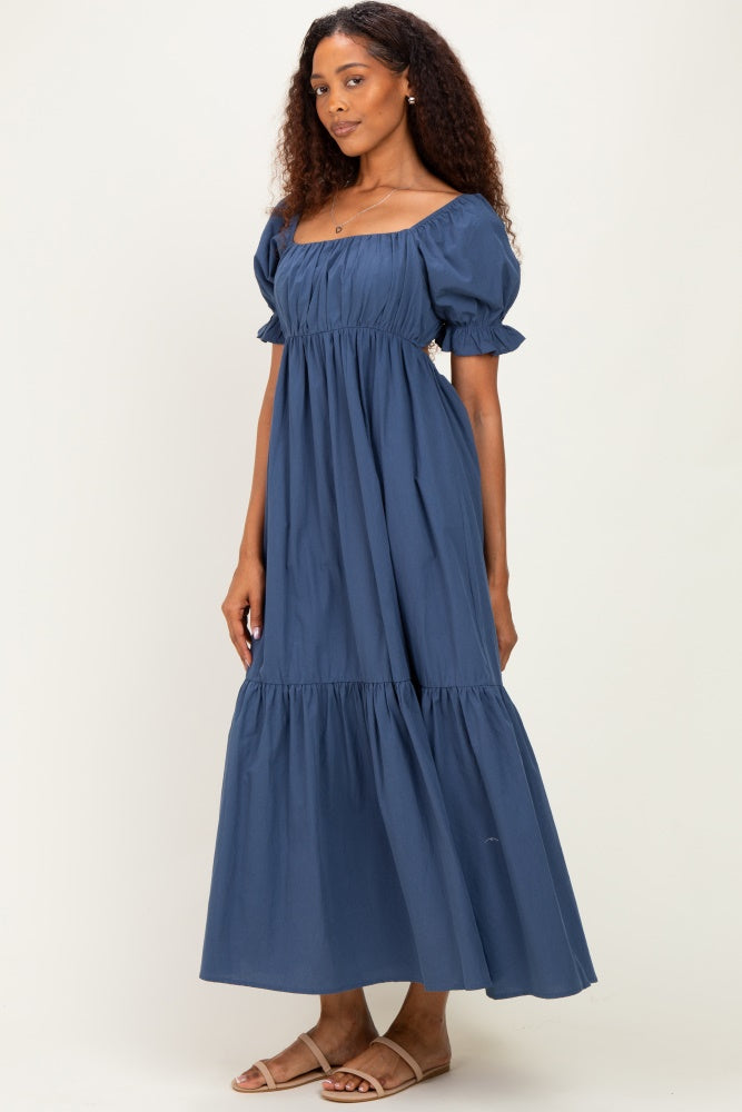 Midnight Open Back Ribbon Tie Maxi Dress