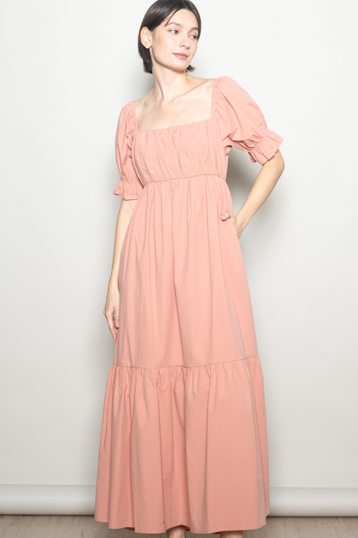 Rose Pink Open Back Ribbon Tie Maxi Dress