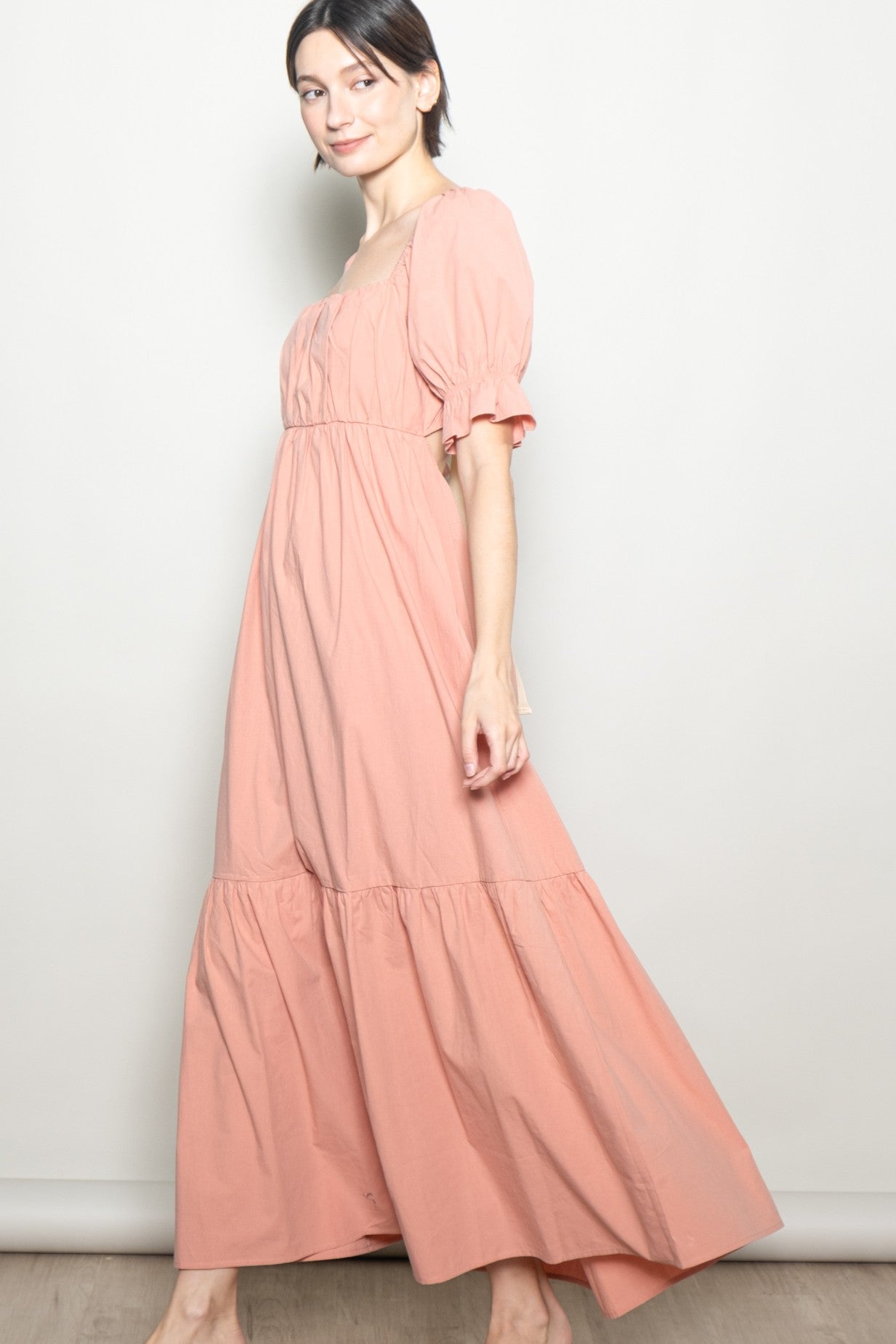 Rose Pink Open Back Ribbon Tie Maxi Dress