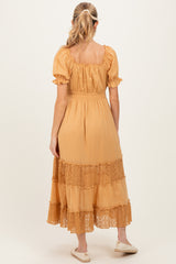 Gold Lace Contrast Paneled Maternity Maxi Dress