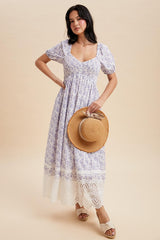 Light Blue Floral Smocked Maxi Dress