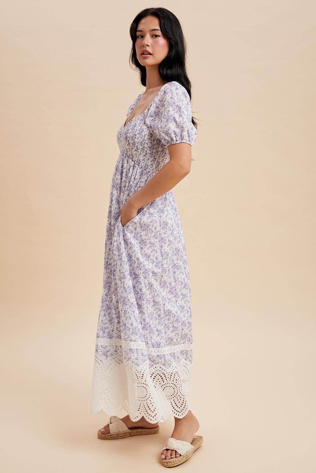Light Blue Floral Smocked Maxi Dress