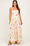 Yellow Daffodil Creme Floral Scalloped Contrast Maternity Maxi Dress