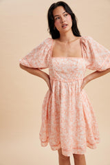 Coral Contrast Binded Floral Mini Dress