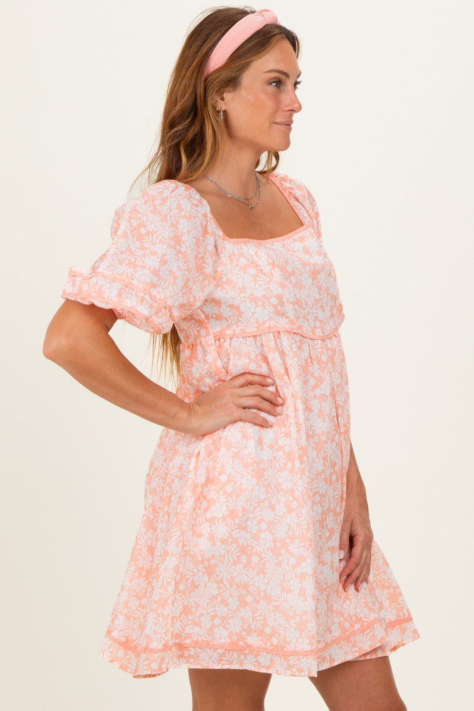 Coral Contrast Binded Floral Mini Dress