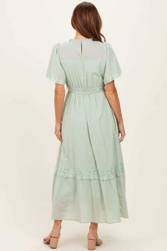 Sage Swiss Dot Flutter Sleeve Maxi Dress