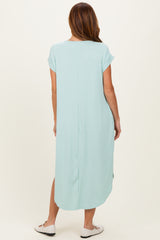 Mint Ribbed Curved Hem Midi Dress