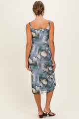 Grey Mesh Floral Sleeveless Midi Dress