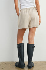 Taupe Striped Drawstring Shorts