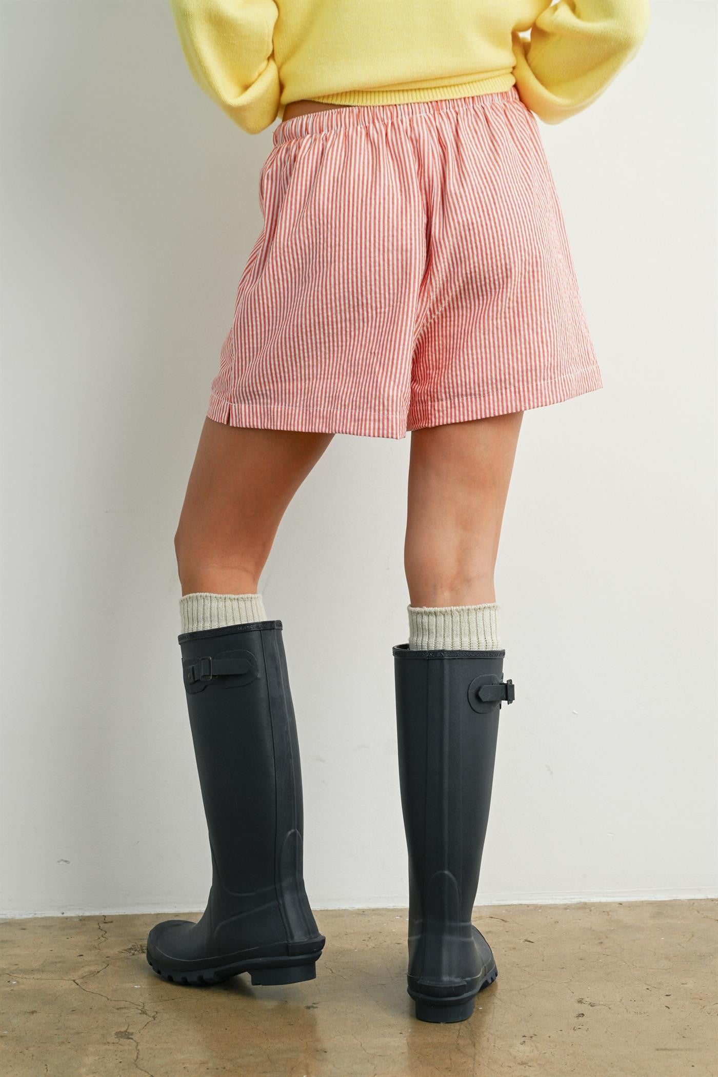 Red Striped Drawstring Shorts