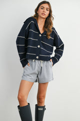 Navy Striped Drawstring Maternity Shorts