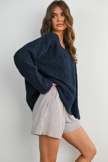 Brown Striped Drawstring Shorts