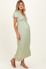 Sage Satin Lace Detail Maternity Maxi Dress