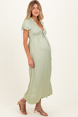 Sage Satin Lace Detail Maternity Maxi Dress
