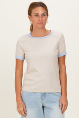Oatmeal Colorblock Trim Maternity Short Sleeve Tee
