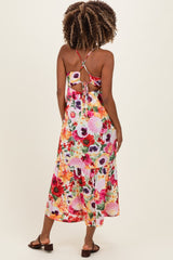 Off White Floral Crisscross Back Maternity Midi Dress