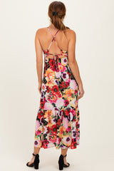 Black Floral Crisscross Back Midi Dress
