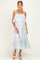Blue Striped Flounce Shoulder Tie Maternity Midi Dress