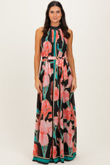 Black Floral Halter Maxi Dress