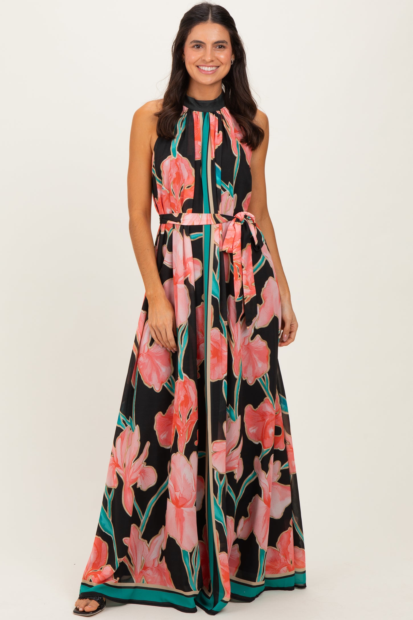 Black Floral Halter Maxi Dress