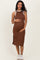 Brown/Soft White High Neck Ribbed Sleeveless Maternity Midi Dress
