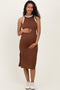 Brown/Soft White High Neck Ribbed Sleeveless Maternity Midi Dress