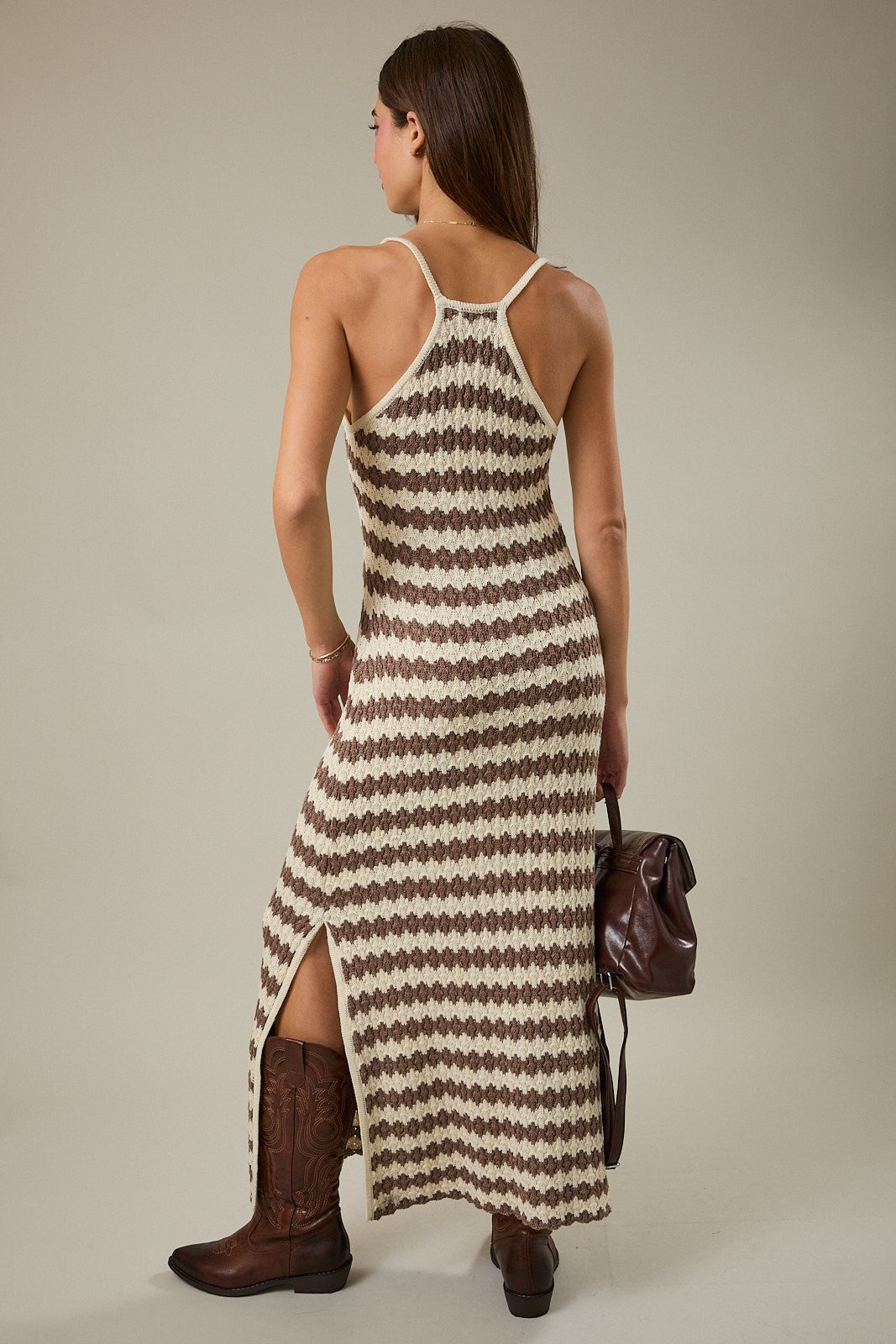 Mocha Knit Striped Sleeveless Dress