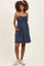 Navy Cotton Gauze Ruffle Shoulder Tie Maternity Mini Dress