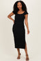 Black Smocked Ruffle Tier Midi Dress