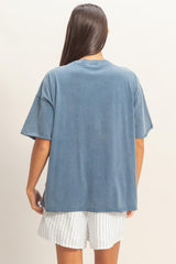 Light Navy Vintage Wash Raw Edge Pocket T-Shirt