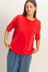 Red Vintage Wash Raw Edge Pocket Maternity T-Shirt