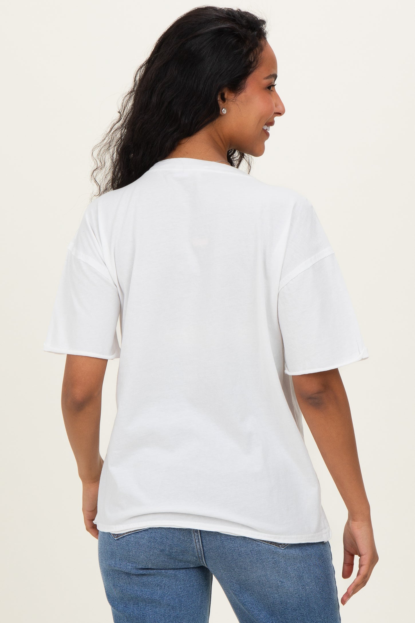 White Vintage Wash Raw Edge Pocket Maternity T-Shirt