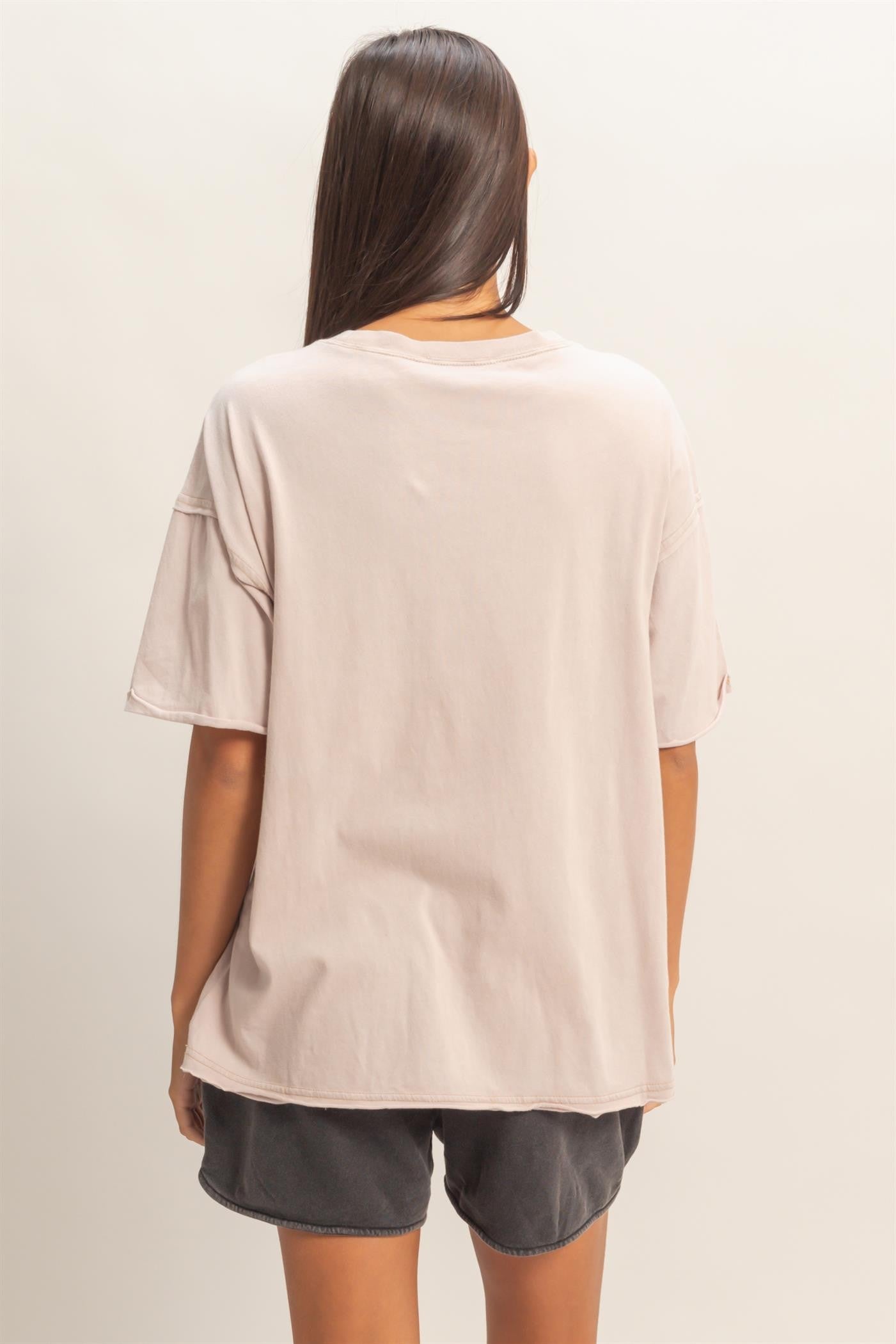 Light Taupe Vintage Wash Raw Edge Pocket T-Shirt