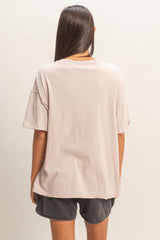 Light Taupe Vintage Wash Raw Edge Pocket T-Shirt