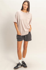 Light Taupe Vintage Wash Raw Edge Pocket T-Shirt