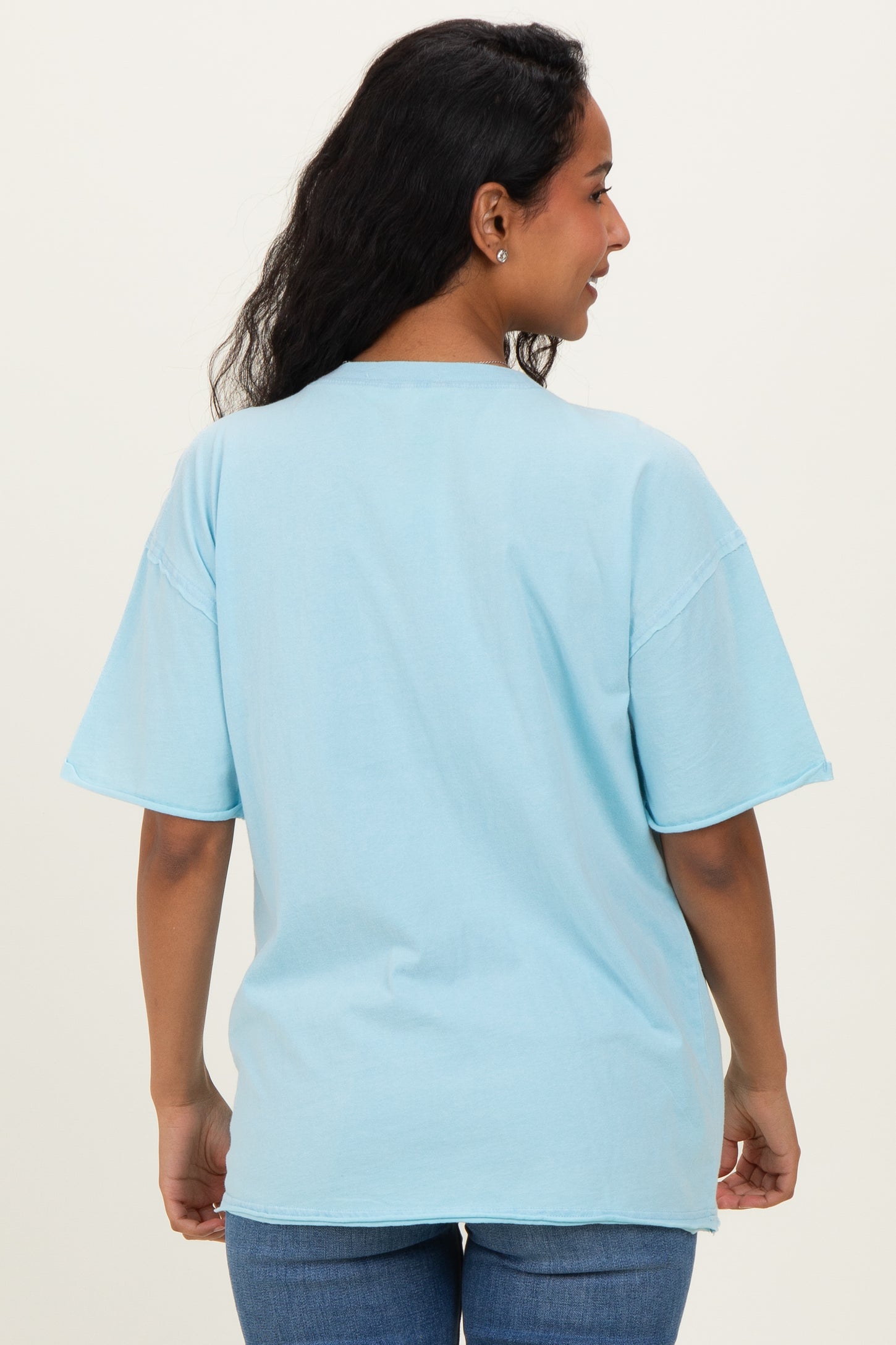 Light Blue Vintage Wash Raw Edge Pocket Maternity T-Shirt