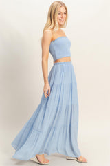 Light Blue Smocked Tube Top Tiered Skirt Set
