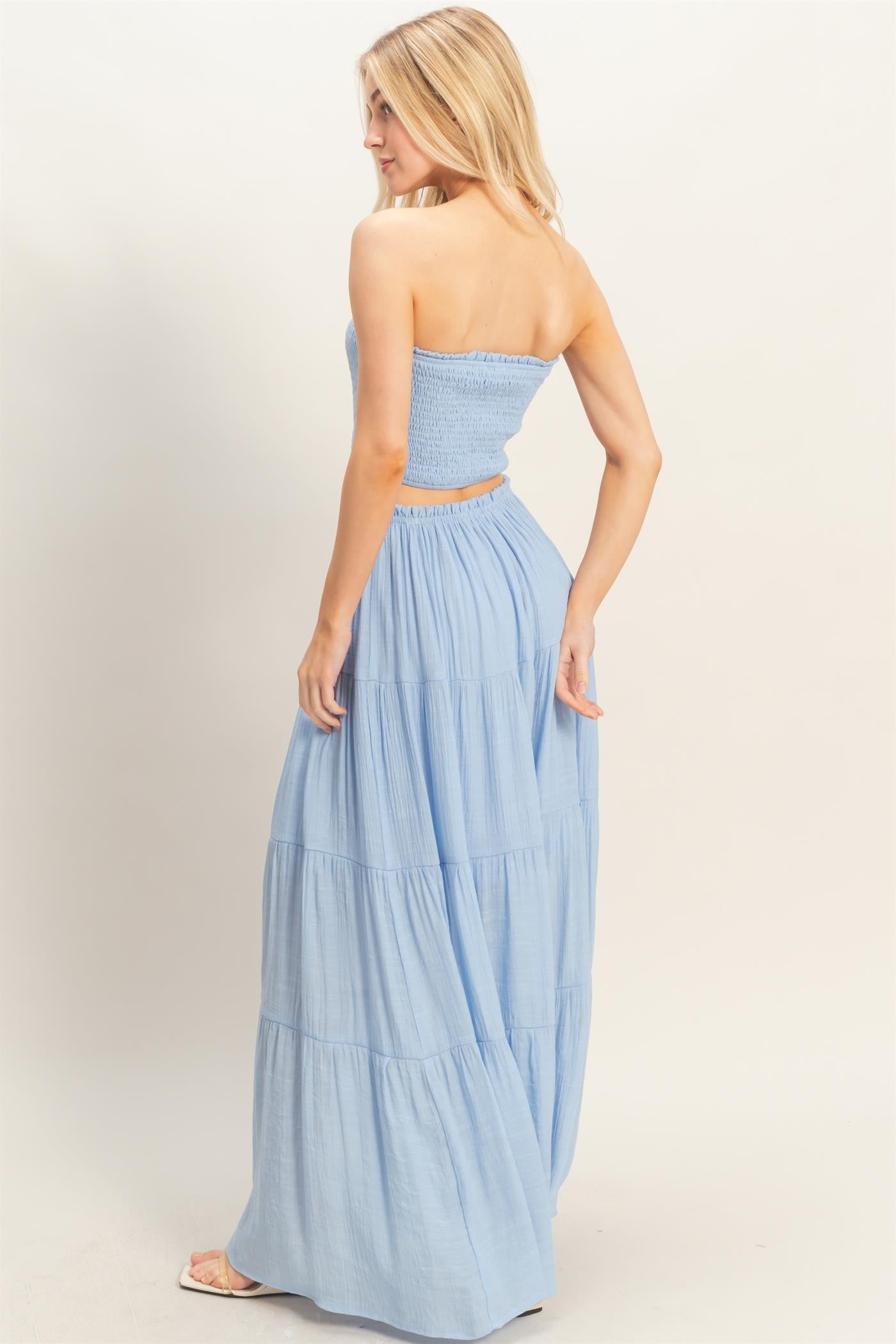 Light Blue Smocked Tube Top Tiered Skirt Set