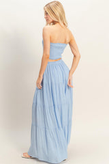 Light Blue Smocked Tube Top Tiered Skirt Set