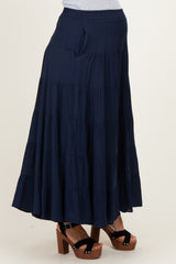 Navy Tiered Maternity Maxi Skirt