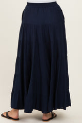 Navy Tiered Maxi Skirt