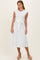 White Jacquard Waist Tie Midi Dress